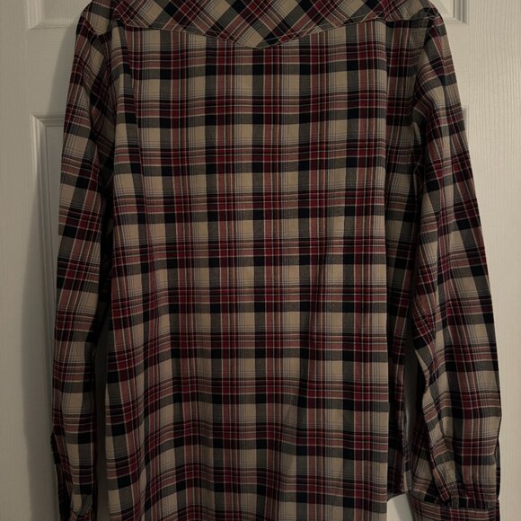 American Eagle Men's tan-black-red Plaid Long-sleeve, buttoned Shirt, size XS/TP - Picture 2 of 8